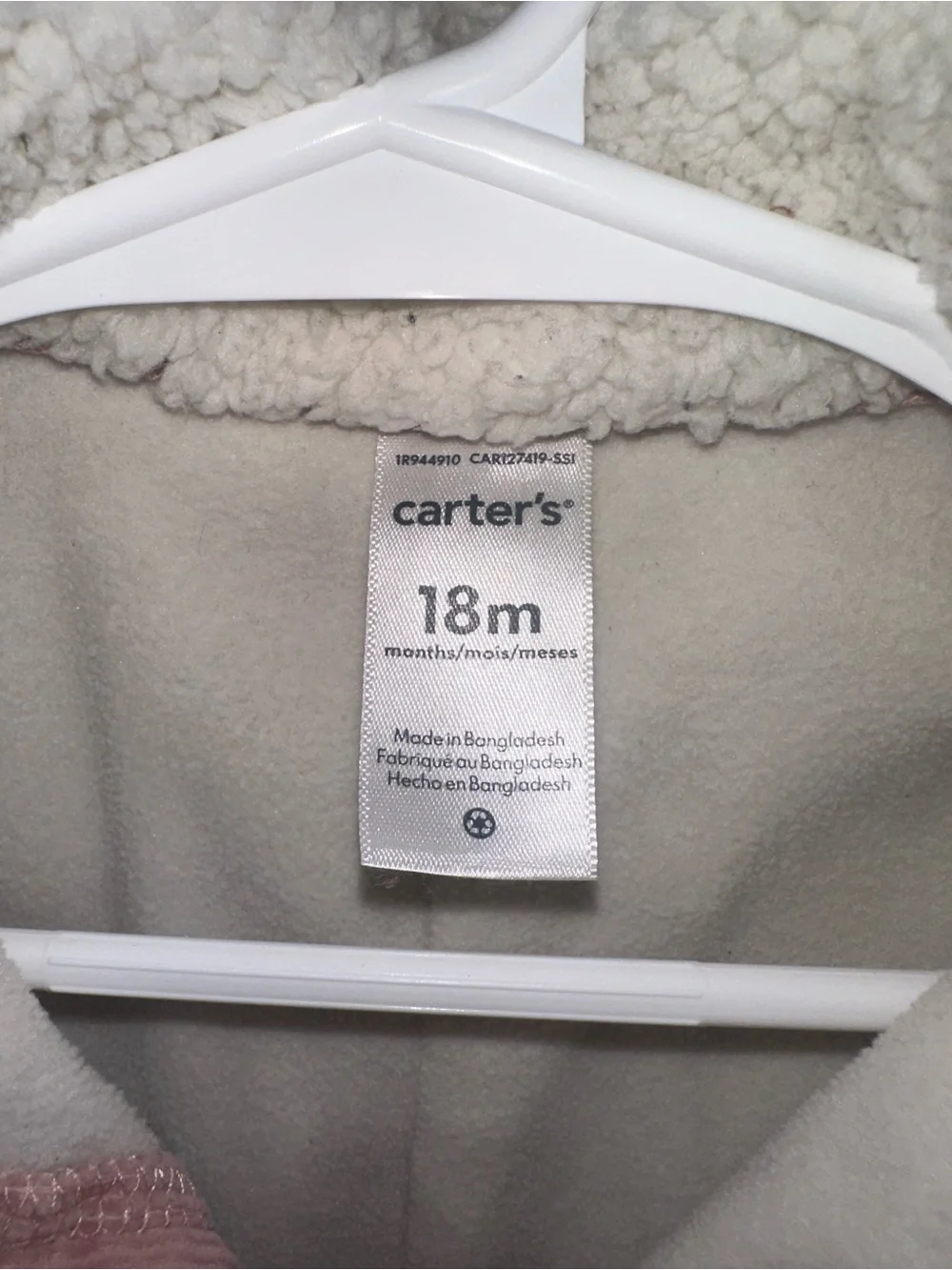 18m Girls - Carter's Cream Sherpa-Lined Hooded Snowsuit